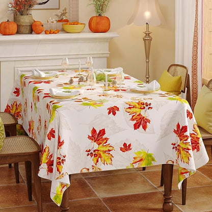 Fall Rectangle Tablecloth 60 x 84 Inch, Thanksgiving Autumn Harvest Maple Leaves Table Cloth, Spill Proof Wipeable Washable Rectangular Table Covers for Party Picnic Dinner Decor