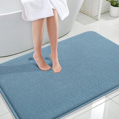 OLANLY Thick Memory Foam Bath Mat Rug 44x32, Extra Soft Absorbent Bathroom Rug, Quick Dry Bath Mats, Non-Slip, Machine Washable Carpet for Bathroom, Tub and Shower, Home Decor Accessories, Airy Blue