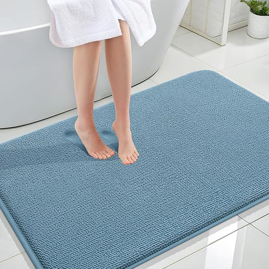 OLANLY Thick Memory Foam Bath Mat Rug 44x32, Extra Soft Absorbent Bathroom Rug, Quick Dry Bath Mats, Non-Slip, Machine Washable Carpet for Bathroom, Tub and Shower, Home Decor Accessories, Airy Blue