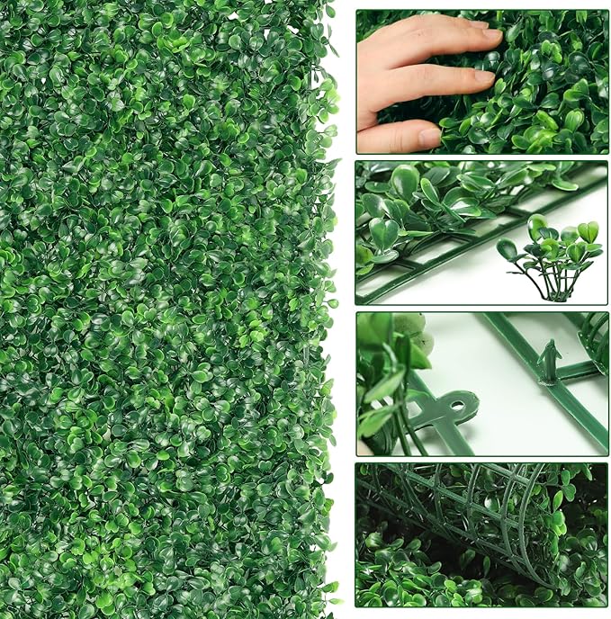 ZXMOTO Artificial Boxwood Hedge Panels 24PCS Topiary Hedge Plant Faux Grass Wall Decoration Faux Greenery Wall Panel for Indoor Outdoor Garden Backyard Decor (23.6"x15.7"(24 Pack))