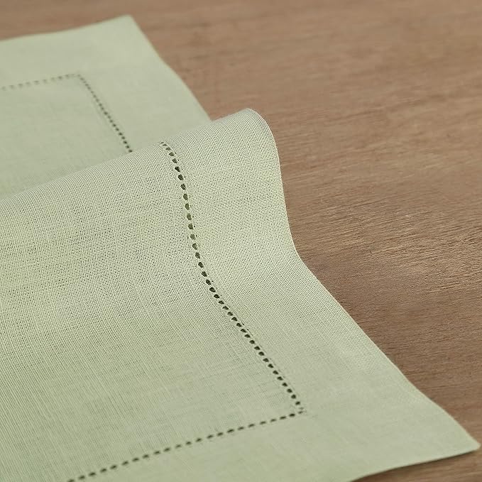Solino Home Linen Placemats Set of 4 - Classic Hemstitch Sage Green Placemats 14 x 19 Inch - 100% Pure Linen Table Mats for Fall, Autumn, Christmas, Winter, New Year