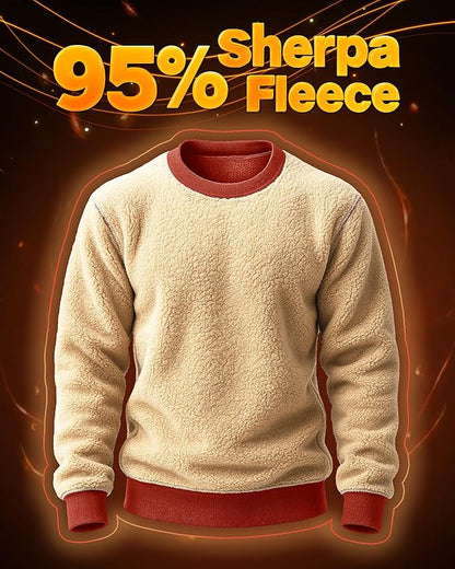 Boladeci Men's Full Sherpa Lined Crewneck Sweatshirts Heavy-weight Fleece Pullover Thick Thermal Long Sleeve Cotton