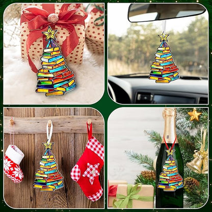 FLAGWIX Christmas Book Lovers Gifts for Women Men - Metal Christmas Ornaments 2025 for Tree Decorations - Reading Nerd Librarian Bookish Gifts for Book Lovers, Bookworm Gift for Friend Family