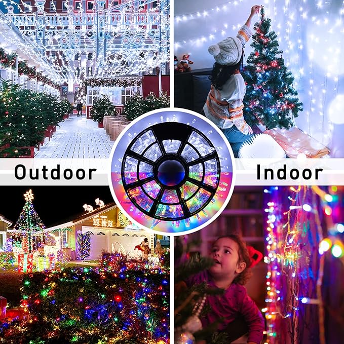JMEXSUSS 600 LED Color Changing Christmas Lights Plug in, 168FT White & Multicolor String Lights with Remote, Christmas String Lights Outdoor Waterproof Clear Wire for Tree Xmas Decor