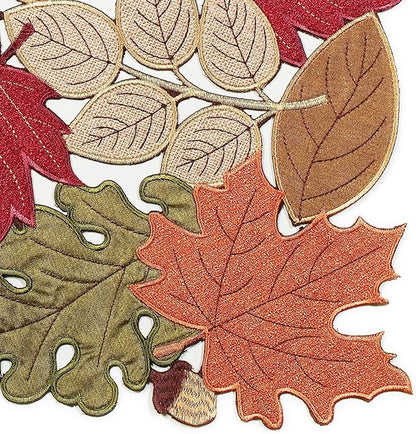 KEVA Fall Placemats Set of 4, 13inch x 19inch, Fall Decorations for Home Kitchen Dining Table, Thanksgiving Harvest Autumn Maple Leaves Embroidered Placemats