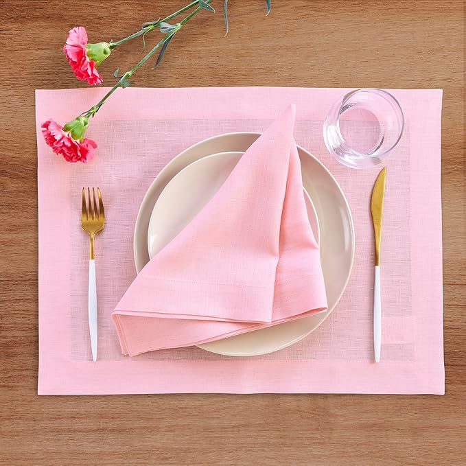 Solino Home Linen Napkins Set of 4-100% Pure Linen Pink Lemonade Dinner Napkins Cloth 20 x 20 Inch - Fete, Handcrafted and Machine Washable