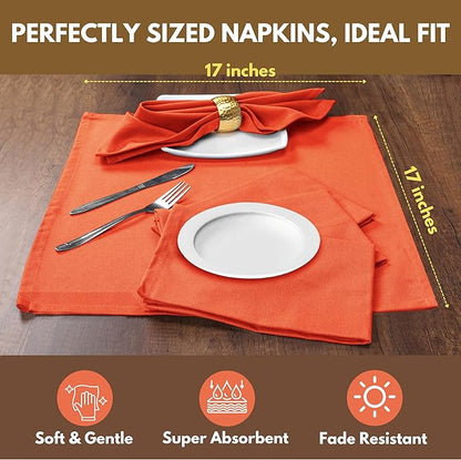 Native Fab Solid Cloth Napkin Set of 4, 100% Cotton, Washable, Reusable Dinner Cloth Napkin 17x17 inches, Table Decor Napkins for Dinner, Events, Orange