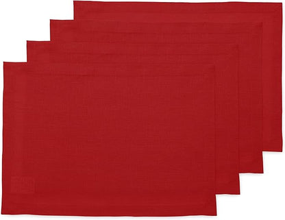 Solino Home Linen Red Placemats Set of 4-100% Pure Linen Placemats 14 x 19 Inch for Christmas, Holiday, Winter, New Year - Fete