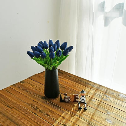 ONLY ART Artificial Navy Blue Tulips 20 Pcs – 13.5 Inch PU Faux Flowers with Bendable Stems for Home Décor, Wedding Centerpieces, DIY Floral Arrangements, Table Decorations
