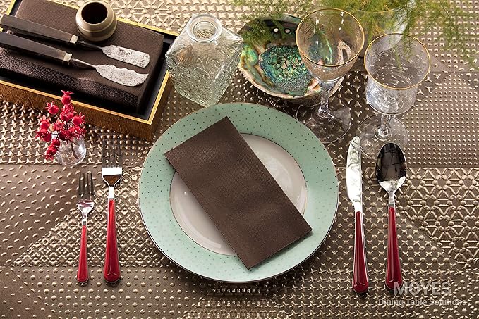 Brown Napkins | Linen Feel Guest Disposable Cloth Like Paper Dinner Napkins | Hand Towels | Soft, Absorbent, Paper Hand Napkins for Kitchen, Bathroom, Parties, Weddings, Dinners Or Events | 50 Pack
