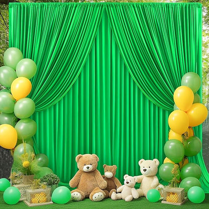 Green Backdrop Curtain for Parties Baby Shower Wrinkle Free Green Photo Curtains Backdrop Drapes Fabric Decoration for Birthday Party 5ft x 8ft,2 Panels
