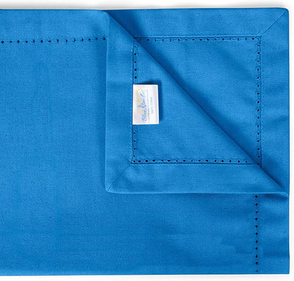 Blue Needles Set of 12 Hemstitch Linen Napkins 100% Cotton Royal Blue Cloth Dinner Napkins 18x18 inches, Soft, Reusable, Absorbent, Washable, Ideal for Fall Thanksgiving Events, Parties & Everyday Use