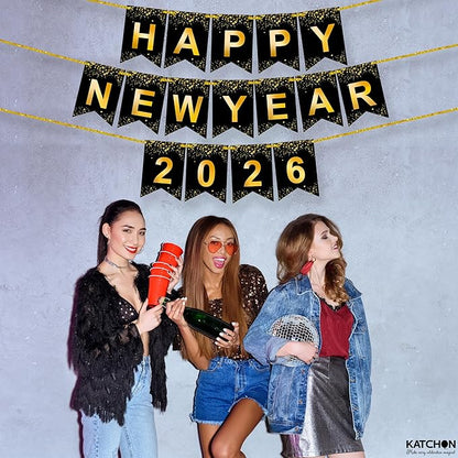 KatchOn, Happy New Year Banner - Large 10 Feet | New Year Sign for New Years Decorations 2026 | New Year's Garland for New Years Eve Party Supplies 2026 | NYE Decorations 2026
