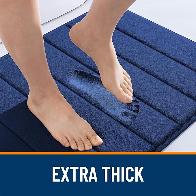OLANLY Memory Foam Long Bathroom Rugs Runner 59x24, Super Soft Absorbent Bath Mat, Quick Dry, Machine Washable Shower Rugs, Bathmat Carpet, Bathroom Home Decor Accessories, Twilight Sapphire