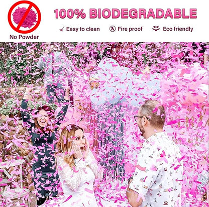 5pc Pink Gender Reveal Confetti Cannon Poppers - Biodegradable Baby Girl Gender Reveal Poppers Confetti - Pink Confetti Cannon Gender Reveal Confetti Poppers, Pink Confetti Popper for Party