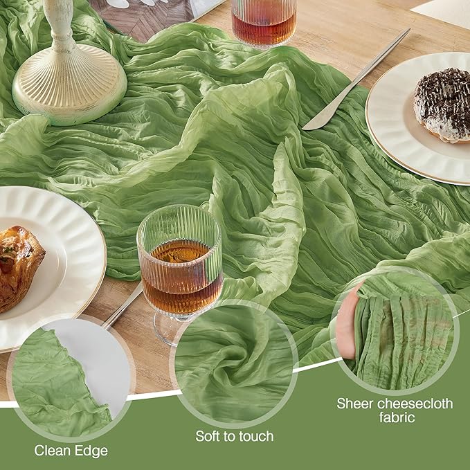 6 Pack Cheesecloth Table Runner 120 Inch Boho Rustic Gauze 10 FT Sage Green Cheese Cloths Table Runners Decorations for Spring Summer Birthday Party Baby Shower Wedding Holiday Home Decor