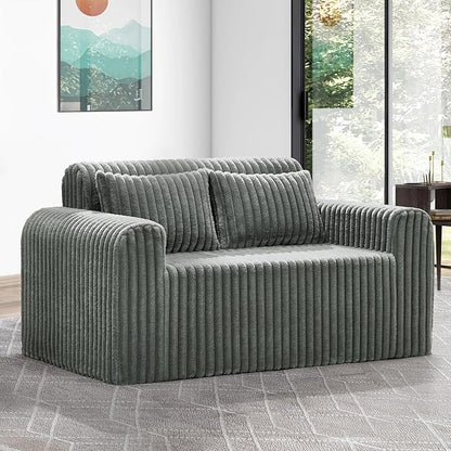 Hobestluk Couch Sofa 2-Seater Foam Sofa Loveseat for Small Spaces Comfy Sofas with Removable Cover Furry Couch with Pillows for Living Room, Bedroom, Apartment, Office (Grey, Loveseat)