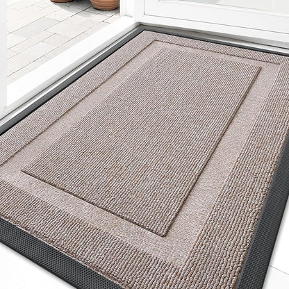 OLANLY Front Door Mat Indoor Outdoor Entrance, Waterproof All-Season, All-Weather Doormat, Sturdy Natural Rubber, Low Profile, Easy Clean Patio Porch Entryway Mat, 59x23, Camel