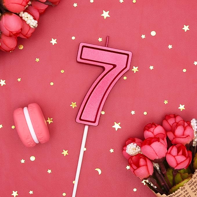 PHD CAKE Luxe Red 7 Number Birthday Candle, 2.76 Inch, Red, Modern, Long Burn, Smokeless, Unscented