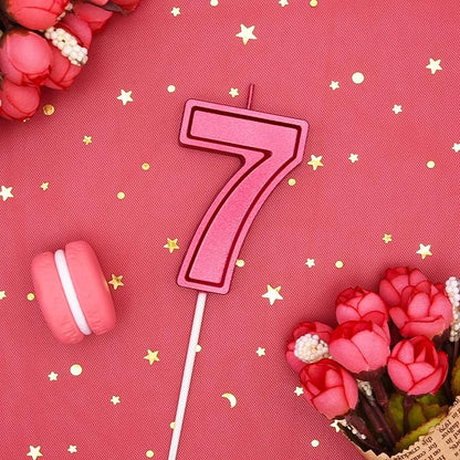 PHD CAKE Luxe Red 7 Number Birthday Candle, 2.76 Inch, Red, Modern, Long Burn, Smokeless, Unscented