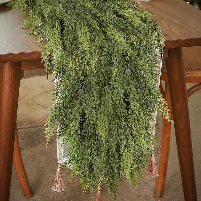 6FT Christmas Garland Cedar Garland Real Touch Faux Greenery Cypress Garlands for Mantle,Table,Wall,Christmas Decorations Indoor Outdoor