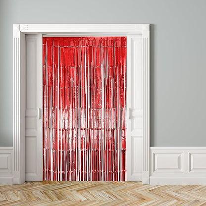 2 Pack Red Fringe Backdrop, Red Streamers Backdrop Curtains, Party Decorations Supplies for Birthday, Holidays, Parties, Christmas, Halloween & More