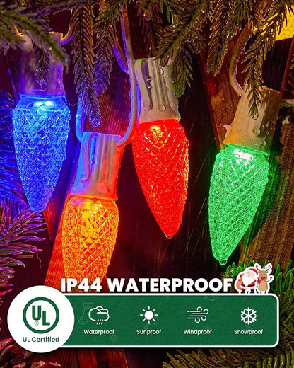 Brightown C9 Light Strand, 25FT White Cord Outdoor String Lights Christmas Stringer with 12" Socket Spacing, C9/E17 Intermediate Base Indoor/Outdoor Stringer Set for Christmas Decor Patio