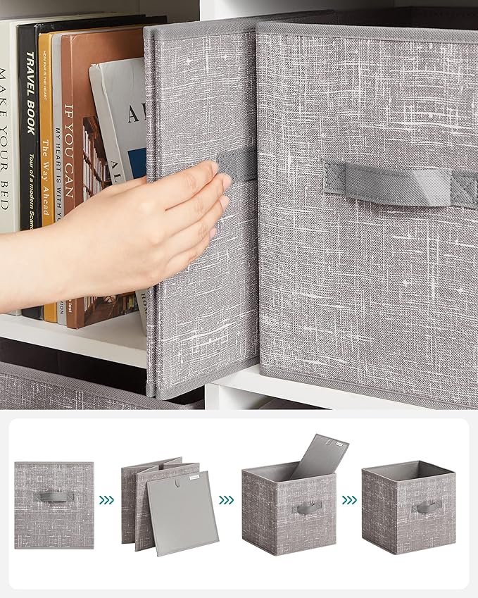 SONGMICS Storage Cubes, 11-Inch Non-Woven Fabric Bins with Double Handles, Set of 6, Closet Organizers for Shelves, Foldable, for Clothes, Taupe UROB026K01