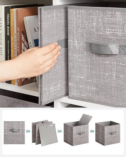 SONGMICS Storage Cubes, 11-Inch Non-Woven Fabric Bins with Double Handles, Set of 6, Closet Organizers for Shelves, Foldable, for Clothes, Taupe UROB026K01