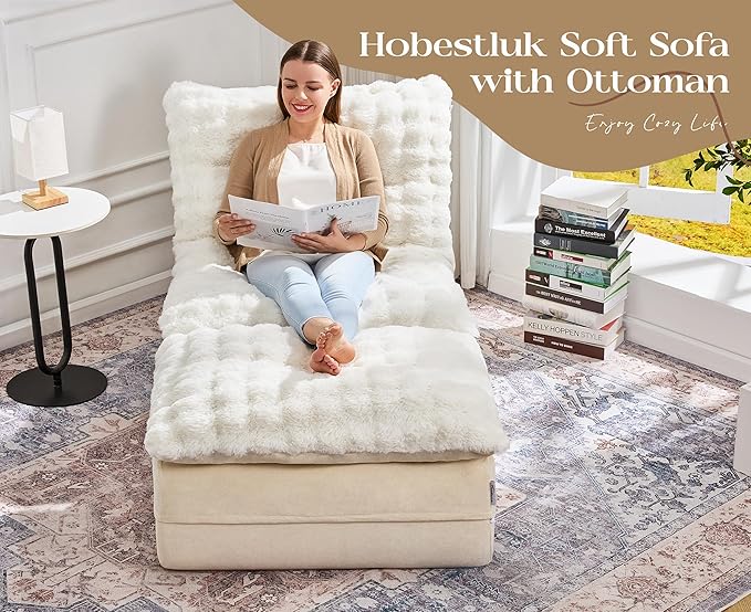 Hobestluk Sofa Couch Foam Sofa for Small Spaces Comfy Sofas with Footrest Couch Recliner Small Sofas for Living Room, Bedroom, Apartment (White)