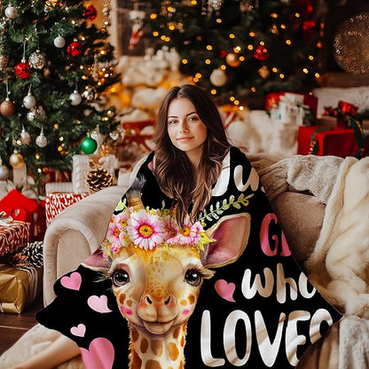 Just A Girl Who Loves Giraffes Blanket Lightweight Cozy Flannel Fleece Throw Blanket Best Gift Home Decor for Bed Couch Outdoor Camping 60"x50" M for Teens