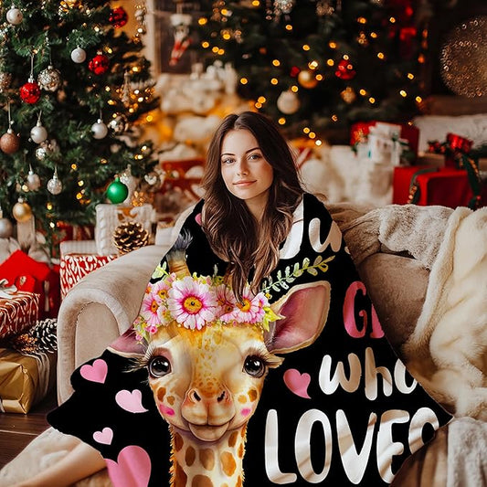 Just A Girl Who Loves Giraffes Blanket Lightweight Cozy Flannel Fleece Throw Blanket Best Gift Home Decor for Bed Couch Outdoor Camping 60"x50" M for Teens
