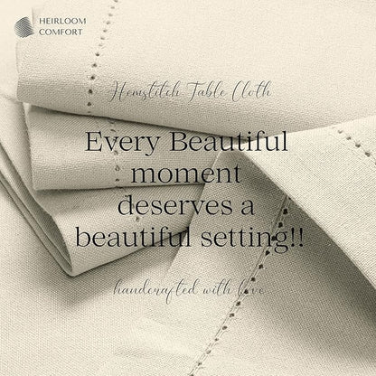 Ivory Cotton Tablecloth, Table Cover 52x70 Inch, Fits 4-6 Seats, Durable, Washable, Wrinkle Resistant, Rectangle Table Cloth for Dining, Elegant Dinners, Weddings, Special Occasions