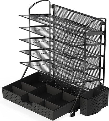 Simple Houseware 6-Tier Desk Document File Tray Organizer with Supplies Sliding Drawer, Black