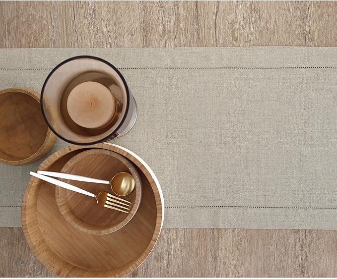 Solino Home Linen Natural Table Runner 156 Inches Long - 100% Pure Linen Extra Long Table Runner 14 x 156 Inch for Fall, Autumn, Christmas, New Year - Classic Hemstitch