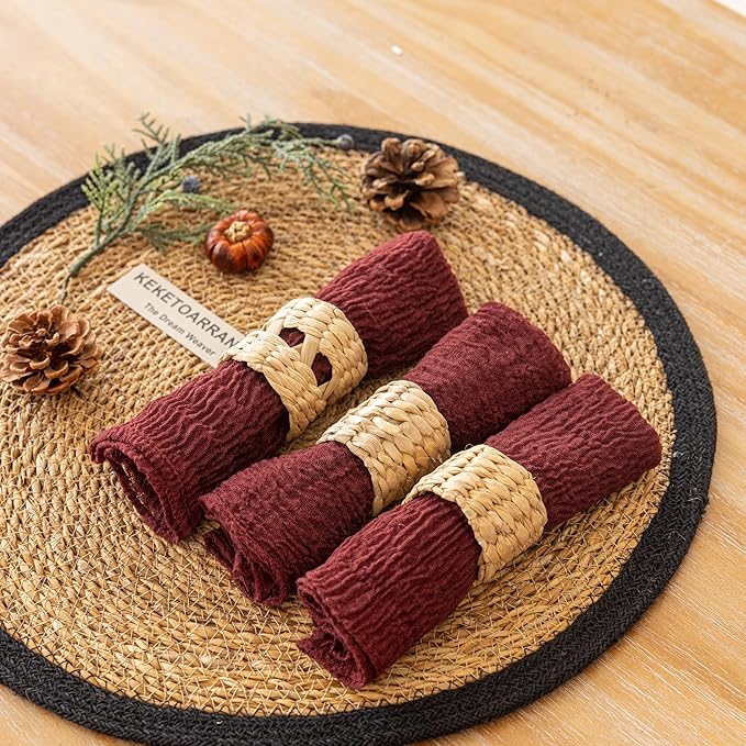 Cheesecloth Napkins 17x17 Inches Cloth Napkins Reusable Handmade for Lunch Dinner Wedding Baby Shower Bridal Shower Party Rustic Boho Decorations Bulk Set of 10 Burgundy
