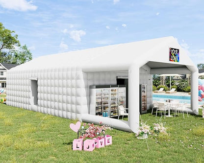 SPECRAFT 39x20x14 FT Large Inflatable Nightclub Tent for Adults with Pavilion Rest Area, Black Inflatable Night Club Gazebo with 2 Side Doors & Logo Area for Wedding, Birthday, Backyard Events, White