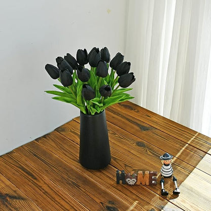 ONLY ART Artificial Black Tulips 20 Pcs – 13.5 Inch PU Faux Flowers with Bendable Stems for Home Décor, Wedding Centerpieces, DIY Floral Arrangements, Table Decorations