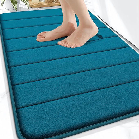 OLANLY Memory Foam Bath Mat 34x21, Super Soft Absorbent Bathroom Rugs, Quick Dry, Machine Washable Shower Floor Rugs, Bathmat Carpet, Bathroom Home Decor Accessories, Peacock Blue