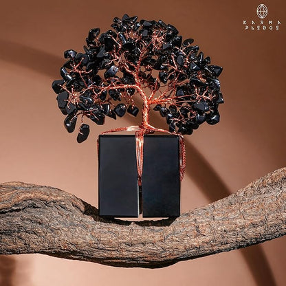 Crystal Tree of Life Feng Shui Decor for Home and Office, Blask Obsidian Chakra Healing Crystal Handmade Tree for Positive Energy, Money, Good Luck, Christmas Decor, Birthday Gifts for Women