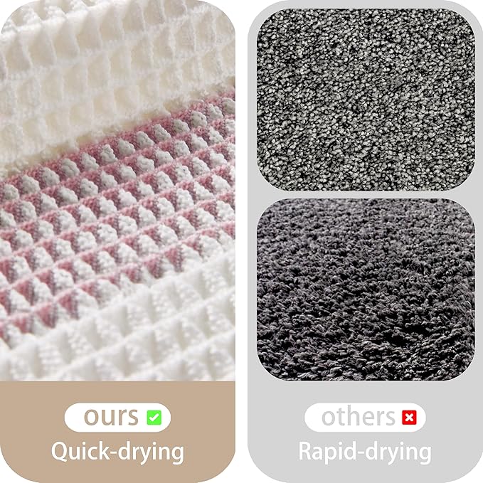 Waffle Bath Mat Non Slip, Boho Bathroom Rug, Super Absorbent Quick Dry Bathroom Mat, Soft Farmhouse Bath Rug with Tassels, Small Washable Shower Mats for Floor 16"x24", White and Pink