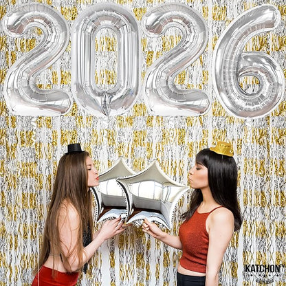 Katchon, Giant 2026 Balloons silver - 42 Inch | New Year Decorations 2026 | Star Foil Balloons for 2026 New Year Party Decorations