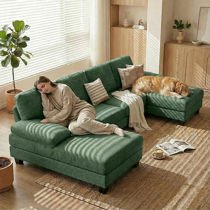 Homall Modular Sectional U Shaped Sofa Couches for Living Room, Comfy Chenille 4 Seat Sofa Set with Removable Pillows, Lounge Chaise Upholstered Couch for Apartment (Chenille, Green)