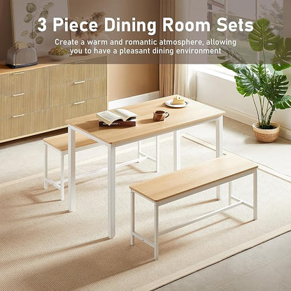Dining Table Set for 4, Kitchen Room Table Set with 2 Benches, 3-Piece Dining Chairs Set for Breakfast Nook, Original