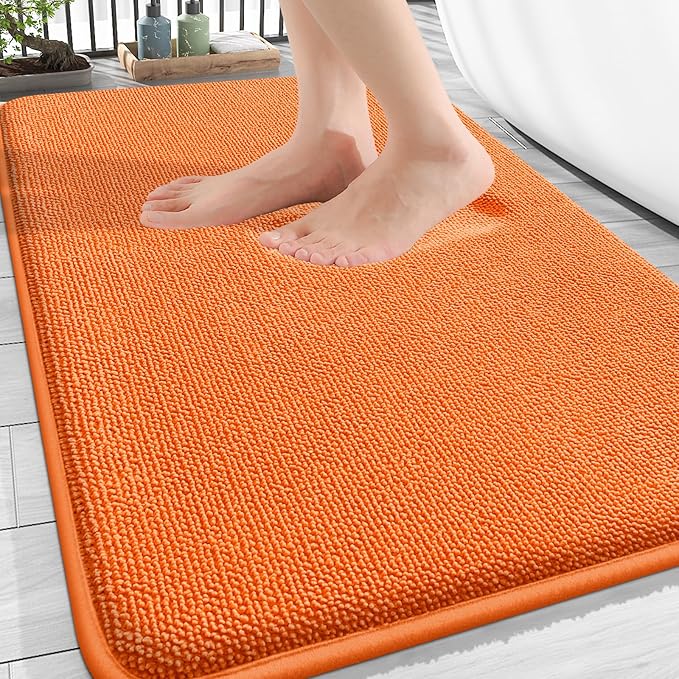 OLANLY Thick Memory Foam Bath Mat Rug 30x20, Extra Soft Absorbent Bathroom Rug, Quick Dry Bath Mats, Non-Slip, Machine Washable Carpet for Bathroom, Tub and Shower, Home Decor Accessories, Orange