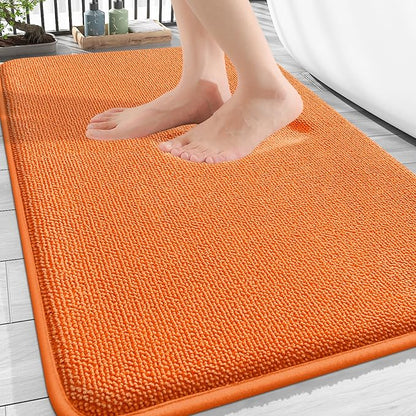 OLANLY Thick Memory Foam Bath Mat Rug 30x20, Extra Soft Absorbent Bathroom Rug, Quick Dry Bath Mats, Non-Slip, Machine Washable Carpet for Bathroom, Tub and Shower, Home Decor Accessories, Orange