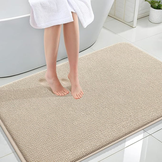 OLANLY Thick Memory Foam Bath Mat Rug 44x32, Extra Soft Absorbent Bathroom Rug, Quick Dry Bath Mats, Non-Slip, Machine Washable Carpet for Bathroom, Tub and Shower, Home Decor Accessories, Beige