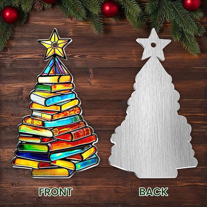 FLAGWIX Christmas Book Lovers Gifts for Women Men - Metal Christmas Ornaments 2025 for Tree Decorations - Reading Nerd Librarian Bookish Gifts for Book Lovers, Bookworm Gift for Friend Family