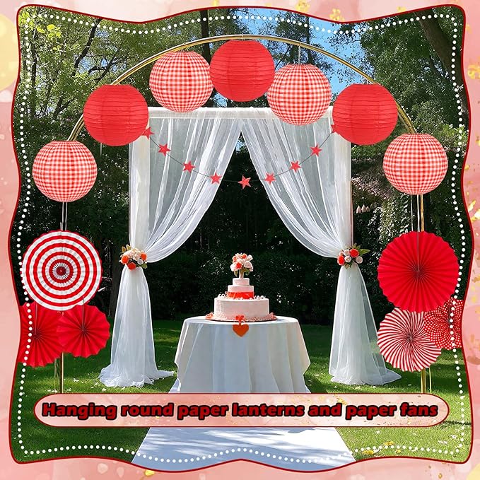 15Pcs Red Party Decorations Kit, Hanging Red Paper Lanterns Paper Fans for Home Decor Birthday Wedding Graduation Picnic BBQ Baby Shower Pizza Party Chinese New Year Decorations 2026