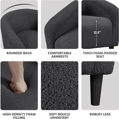 Yaheetech Accent Chairs Set of 2, Furry Living Room Chairs, Sherpa Barrel Chairs with Cozy Soft Padded, Boucle Fabric Armchais for Living Room Bedroom Reception Room Office, Dark Gray